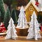 12 Pieces Wooden Christmas Tree Tabletop Decoration Rustic Merry Christmas 3D Sign White Freestanding Engraved Tree Centerpiece for Tiered Tray Holiday Handmade Craft Cutouts Hanging Ornaments